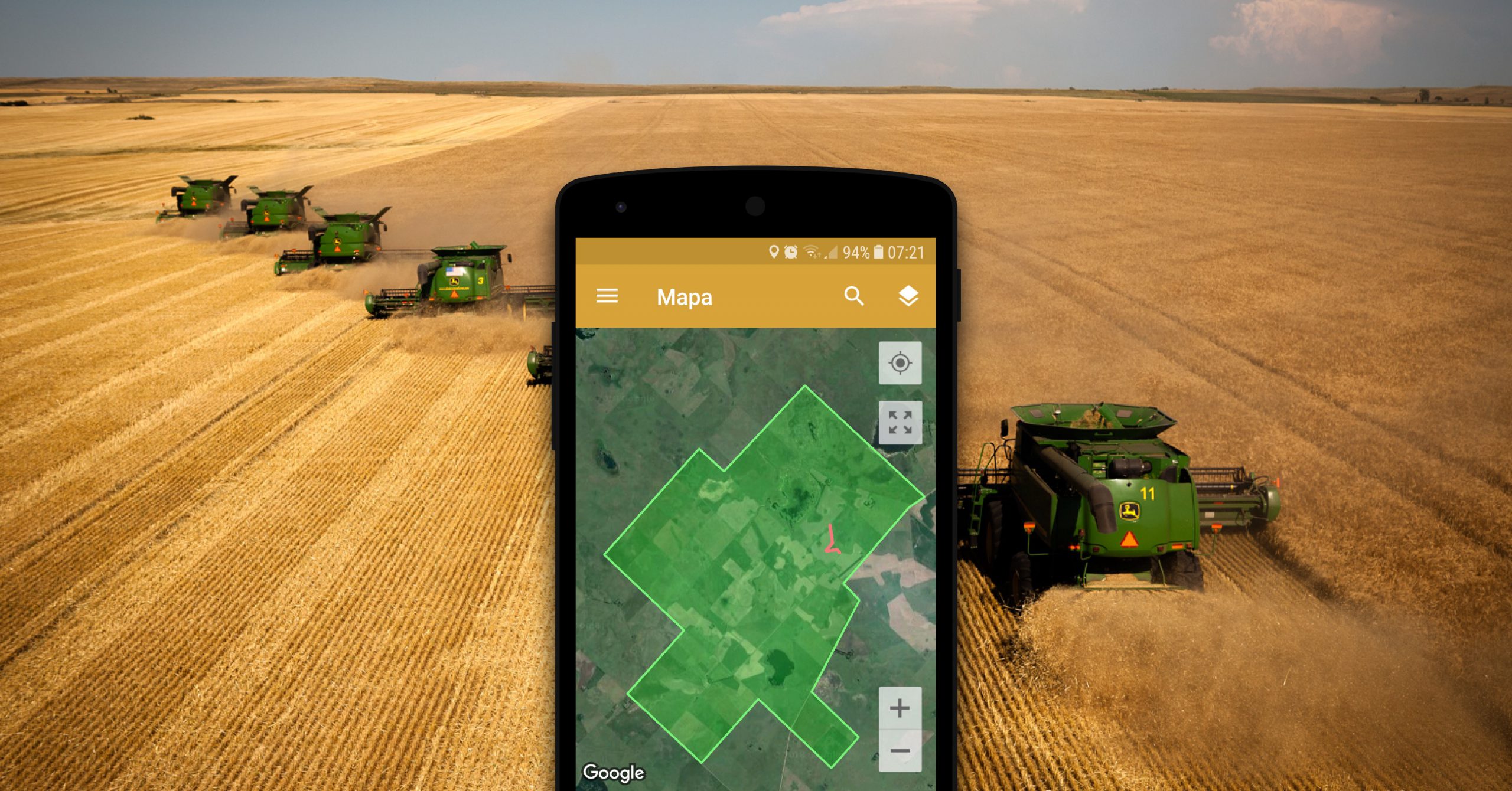 Fields area. GPS and tractor.